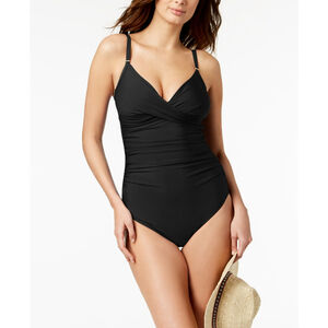 Calvin Klein Size 6 Black Twist-Front Tummy-Control One Piece Swimsuit NWT